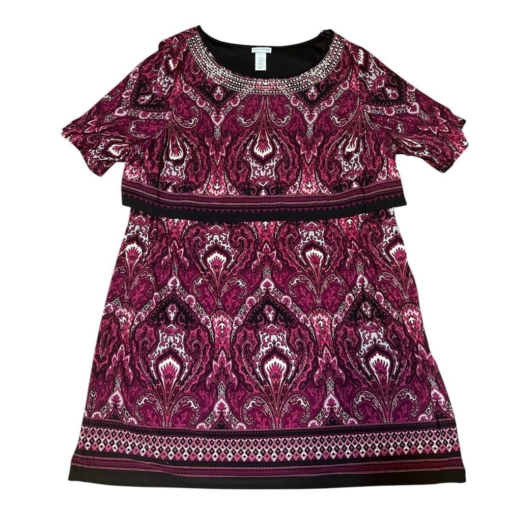 Catherine's Pink Floral With Silver Details Lightweight Long Top 3X